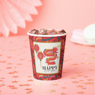Dragon 2024 Red Chinese New Year Holiday Pappbecher