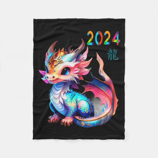 Dragon 2024 Year Of The Dragon Happy Lunar New Yea Fleecedecke (Vorderseite)