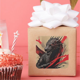 Dragon Abstrakt Expressionismus Quadratischer Aufkleber