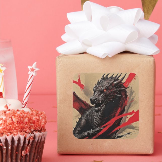 Dragon Abstrakt Expressionismus Quadratischer Aufkleber (Party)