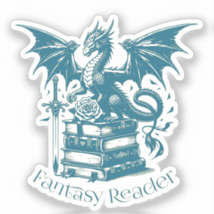 Dragon and Books Fantasy Reader Aufkleber