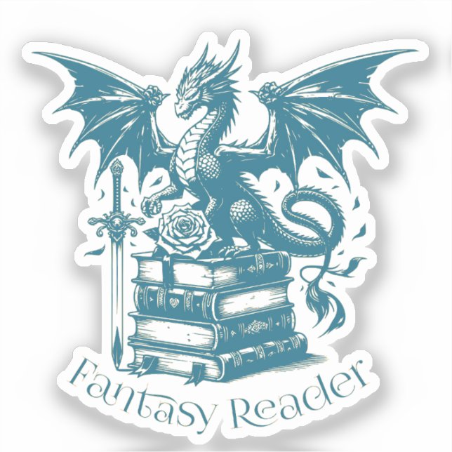 Dragon and Books Fantasy Reader Aufkleber (Vorderseite)