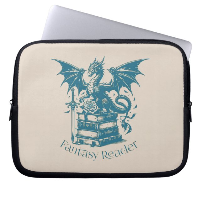 Dragon and Books Fantasy Reader Laptopschutzhülle (Vorderseite)
