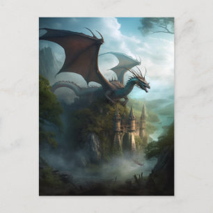 Dragon and Castle Fantasy Postcard Postkarte