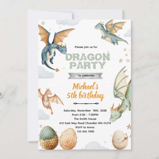 Dragon and eggs birthday Invitation Einladung (Vorderseite)