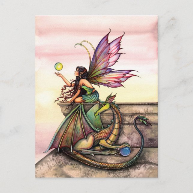 Dragon and Fairy Art Postcard von Molly Harrison Postkarte (Vorderseite)