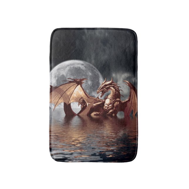 Dragon and Moon Rising Fantasy Art Bath Matts Badematte (Vorderseite Vertikal)