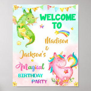 Dragon and Unicorn willkommen Party-Zeichen Magisc Poster