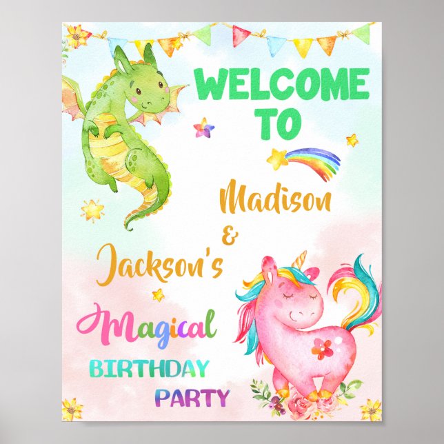 Dragon and Unicorn willkommen Party-Zeichen Magisc Poster (Vorne)