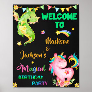 Dragon and Unicorn willkommen Party-Zeichen Magisc Poster