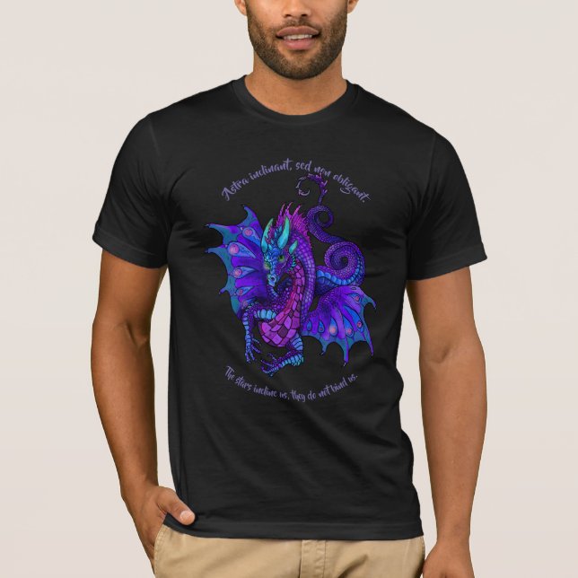 Dragon Art Nouveau Style Blau und Lila T-Shirt (Vorderseite)