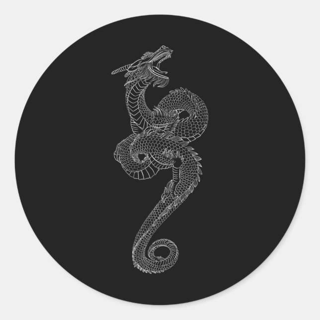 Dragon Art Tattoo Japan Traditionelle japanische G Runder Aufkleber (Vorderseite)