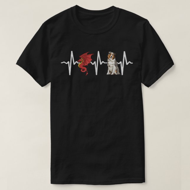 Dragon Australian Shepherd Heartbeat Dog Lover  T-Shirt (Design vorne)