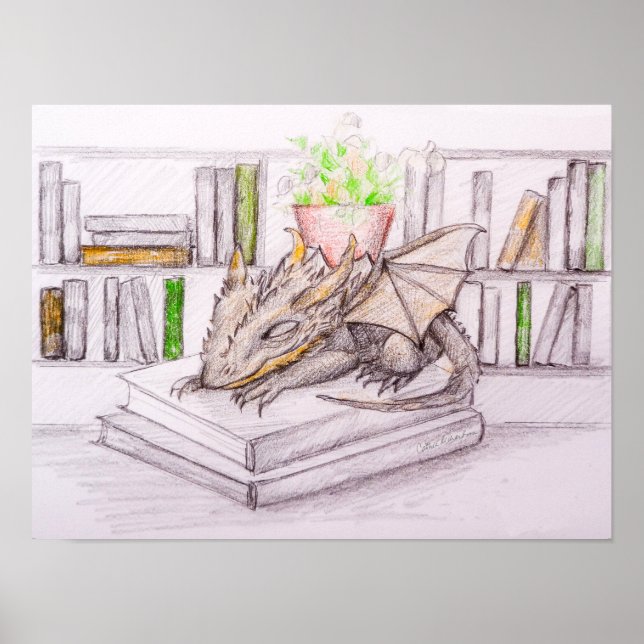 Dragon Baby Bibliophile Book Lover Librarary Poster (Vorne)