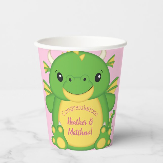 Dragon Baby Dusche Pink Pappbecher (Vorderseite)