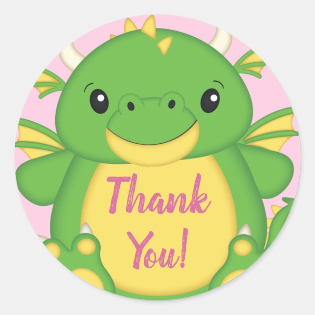 Dragon Baby Dusche Pink Runder Aufkleber (Vorderseite)