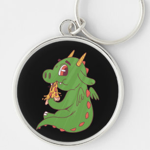 Dragon Baby Eating Yummy Pizza Slice Design Schlüsselanhänger
