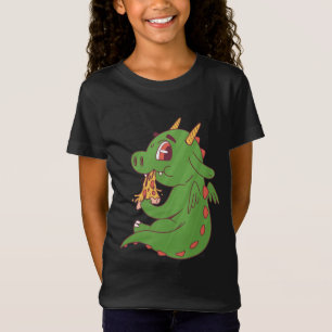 Dragon Baby Eating Yummy Pizza Slice Design T-Shirt