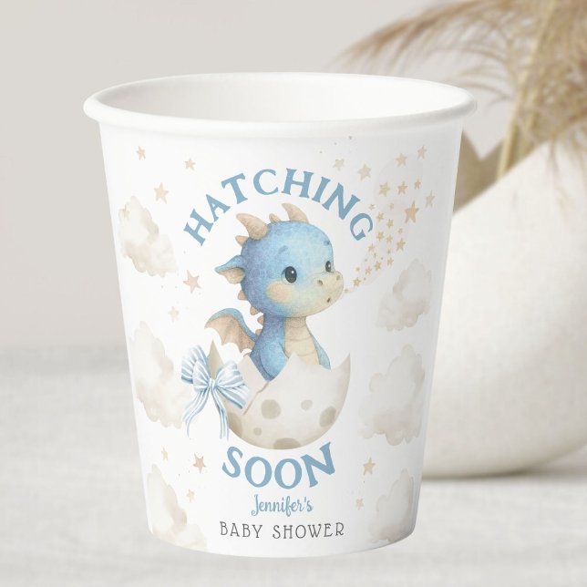 Dragon Baby Shower Boy Blue Hatching Soon  Pappbecher (Von Creator hochgeladen)