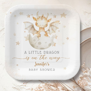 Dragon Baby Shower Cute Boho Pappteller