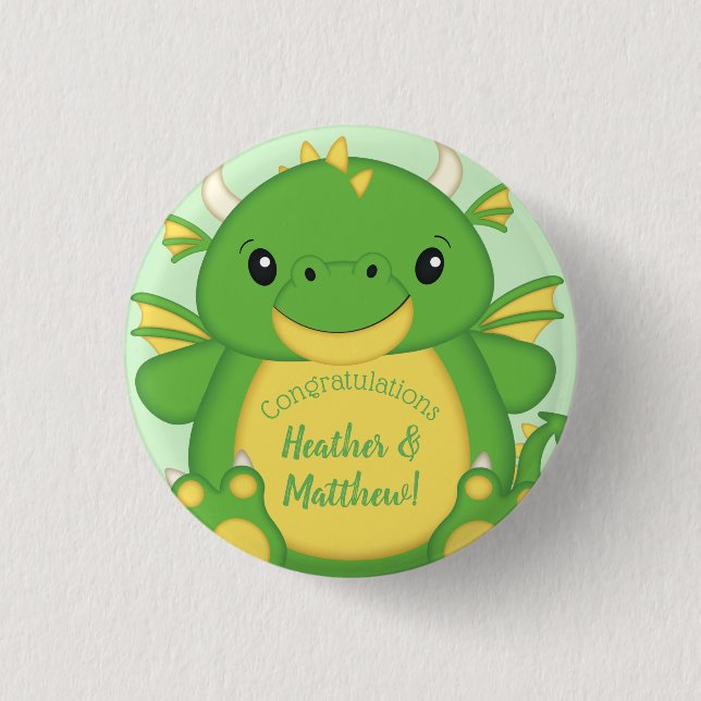 Dragon Baby Shower Green Button (Vorderseite)