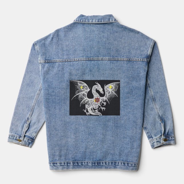 Dragon bestickt Denim Delight: Frauenjacke Jeansjacke (Rückseite)