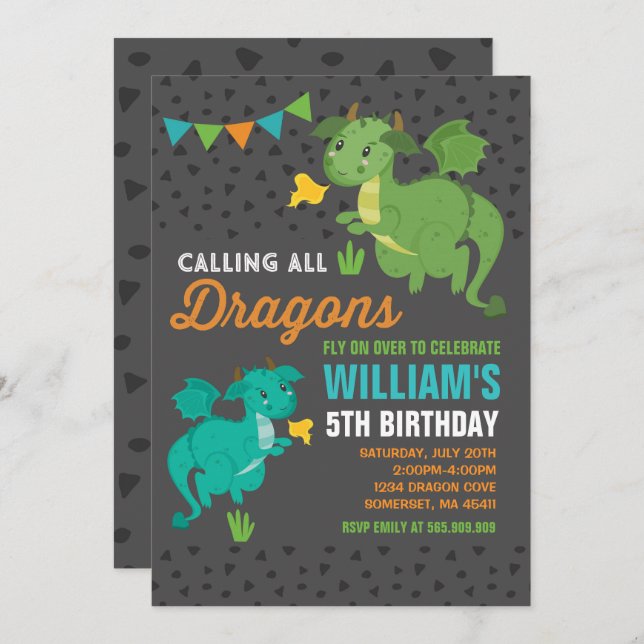 Dragon Birthday Einladung Ritter & Dragons Party (Vorne/Hinten)
