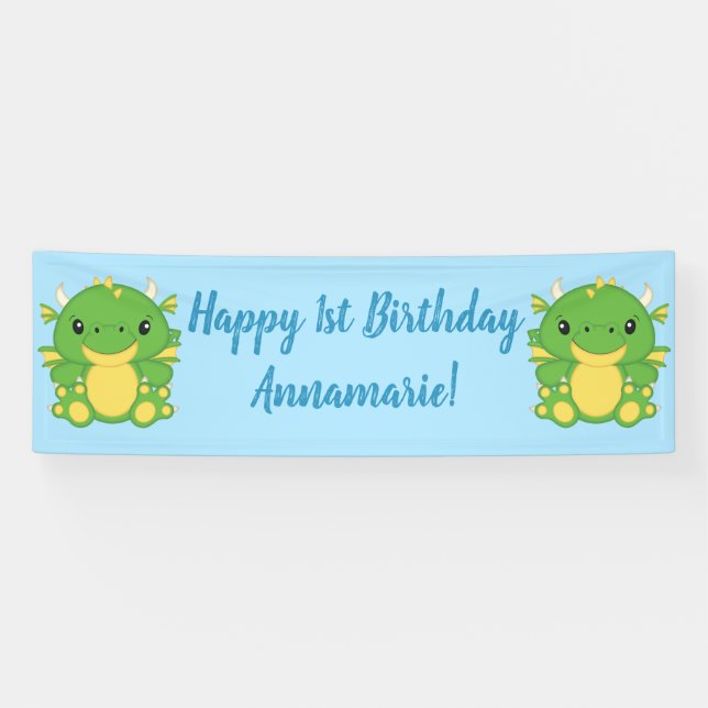 Dragon Birthday Party Blue Banner (Horizontal)