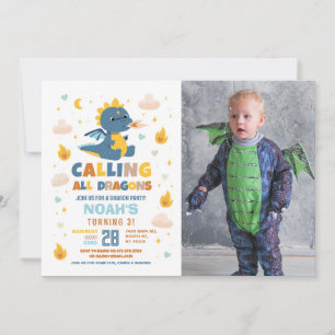 Dragon Birthday Party Blue Fire Dragons Boys Foto Einladung