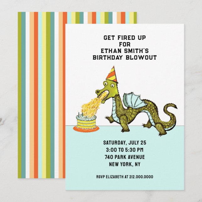 Dragon Birthday Party Einladung (Vorne/Hinten)