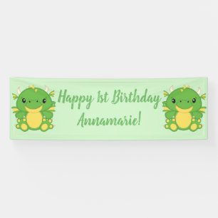 Dragon Birthday Party Green Banner