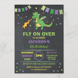 Dragon Birthday Party laden Boys Girls Fire Green  Einladung