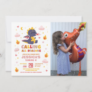 Dragon Birthday Party Rosa Feuer Drachen Mädchen Einladung