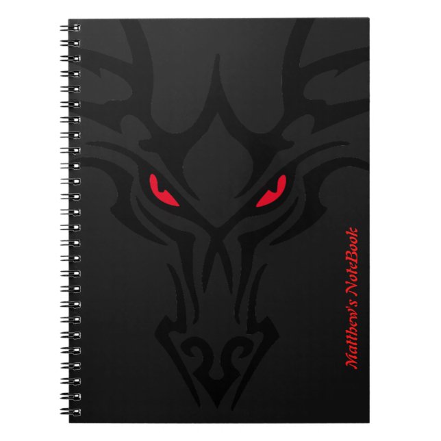 Dragon Black Dark Beängstigend Red Glows Eyes Name Notizblock (Vorderseite)
