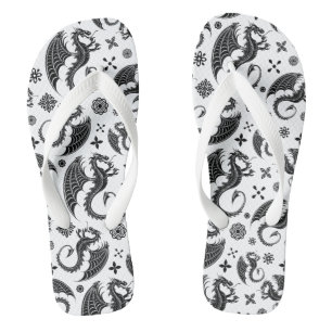 Dragon Black Shape Tattoo Style Flip Flops