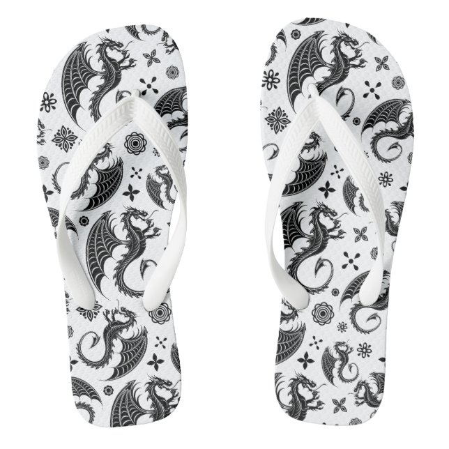 Dragon Black Shape Tattoo Style Flip Flops (Fußbett)
