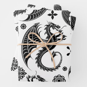 Dragon Black Shape Tattoo Style Geschenkpapier Set