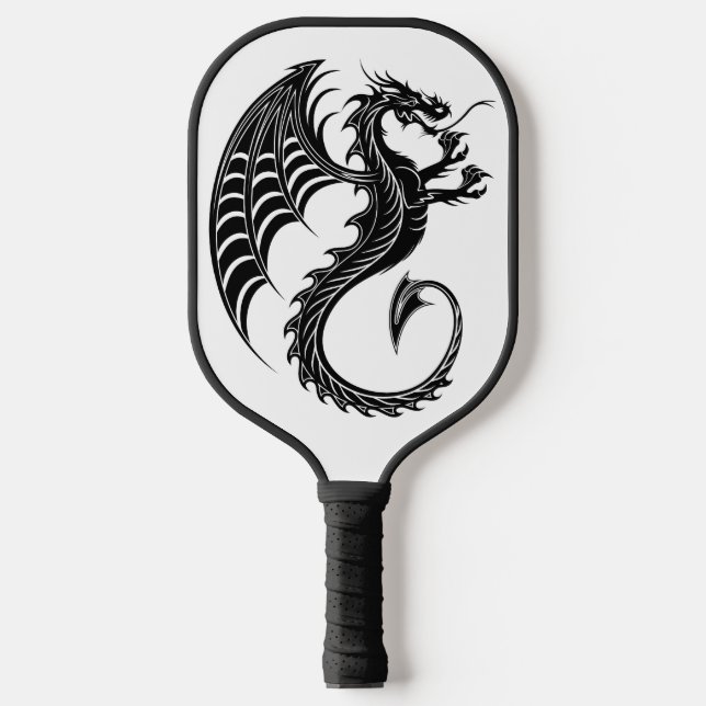 Dragon Black Shape Tattoo Style Pickleball Schläger (Vorderseite)