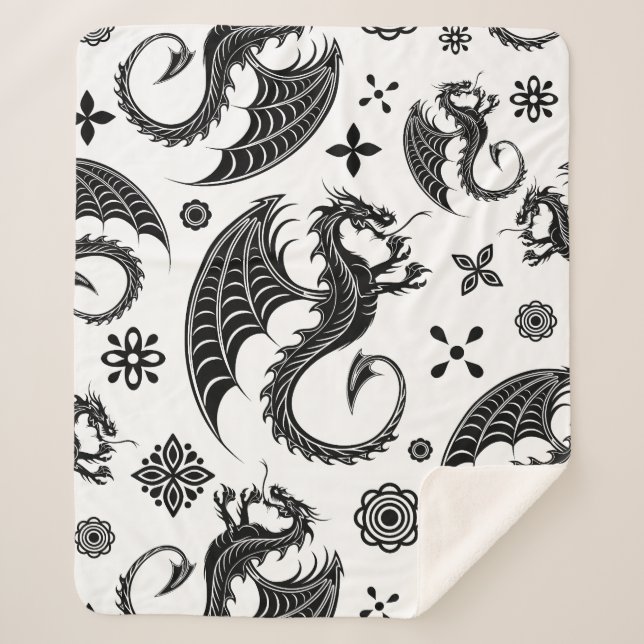 Dragon Black Shape Tattoo Style Sherpadecke (Vorderseite)