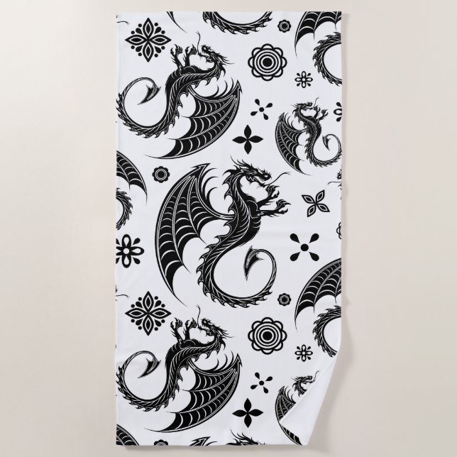 Dragon Black Shape Tattoo Style Strandtuch (Vorderseite)