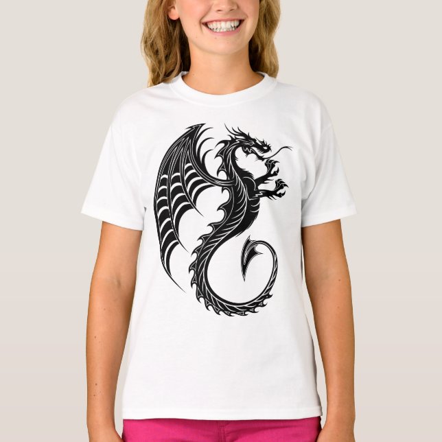 Dragon Black Shape Tattoo Style T-Shirt (Vorderseite)