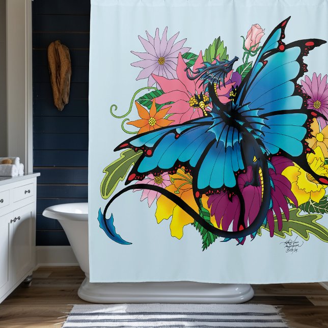 Dragon Blue Butterfly Blume Duschvorhang (Von Creator hochgeladen)
