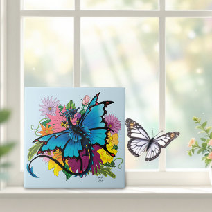 Dragon Blue Butterfly Blume Fliese