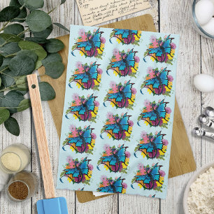 Dragon Blue Butterfly Blume Geschirrtuch
