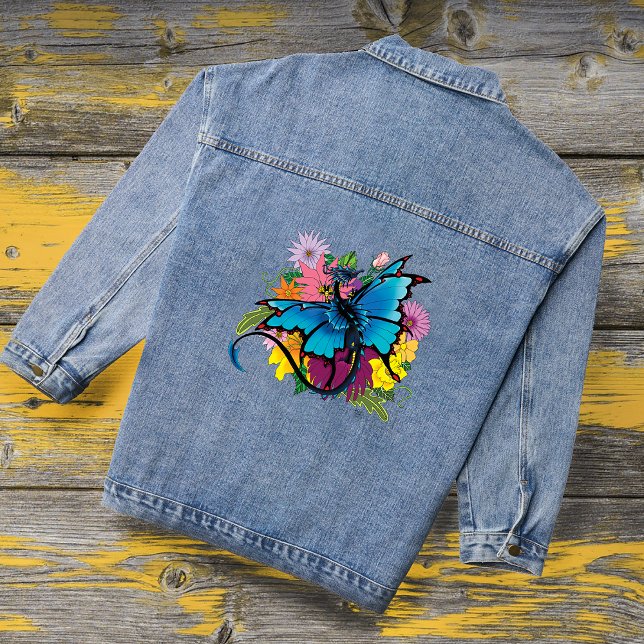 Dragon Blue Butterfly Blume Jeansjacke (Von Creator hochgeladen)
