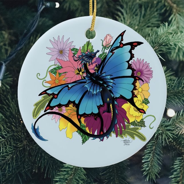 Dragon Blue Butterfly Blume Keramik Ornament (Von Creator hochgeladen)