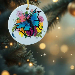 Dragon Blue Butterfly Blume Keramik Ornament