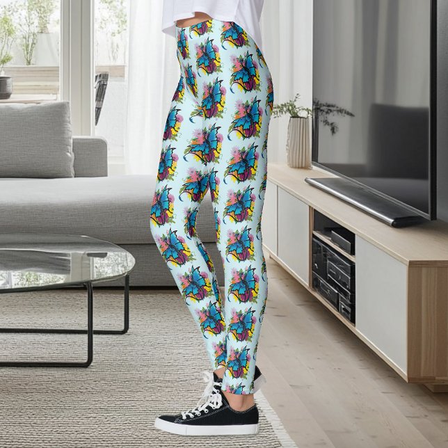 Dragon Blue Butterfly Blume Leggings (Von Creator hochgeladen)