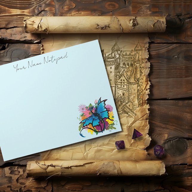 Dragon Blue Butterfly Blume Notizblock (Von Creator hochgeladen)