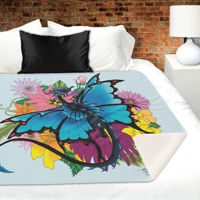 Dragon Blue Butterfly Blume Sherpadecke (Von Creator hochgeladen)